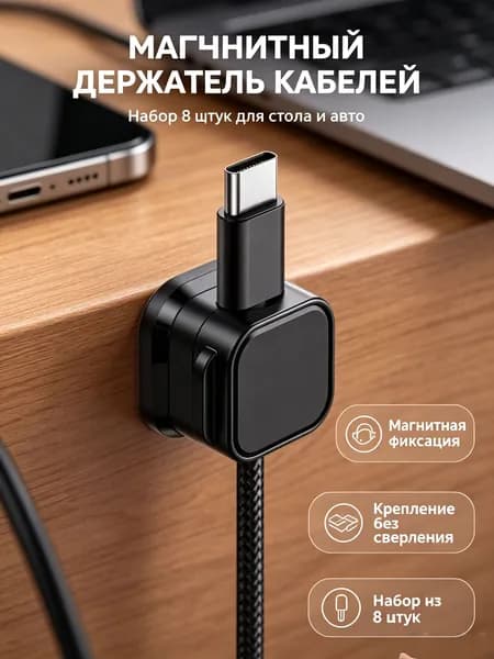 Магнитный держатель кабелей для дома и автомобиля, органайзер для зарядных проводов, набор из 8 штук