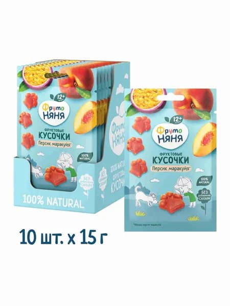 Фруктовые кусочки ФрутоНяня яблоко, персик, маракуйя, 15 г x 10 шт