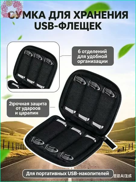 Сумка для хранения USB-флешек с несколькими отделениями для организации и хранения портативных USB-накопителей для компьютеров.