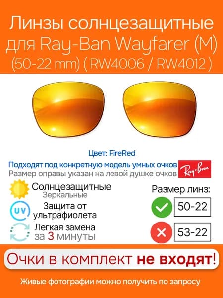 Стекла солнцезащитные для умных очков Ray-Ban Wayfarer 50 mm (M)