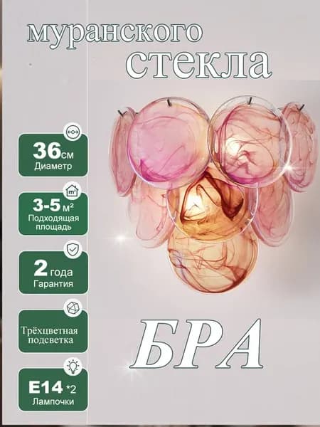 Светильник настенный бра розовое стекло