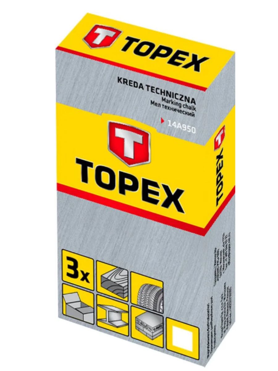Мел технический белый TOPEX 13 x 85 разметочный, строительный 3 шт.