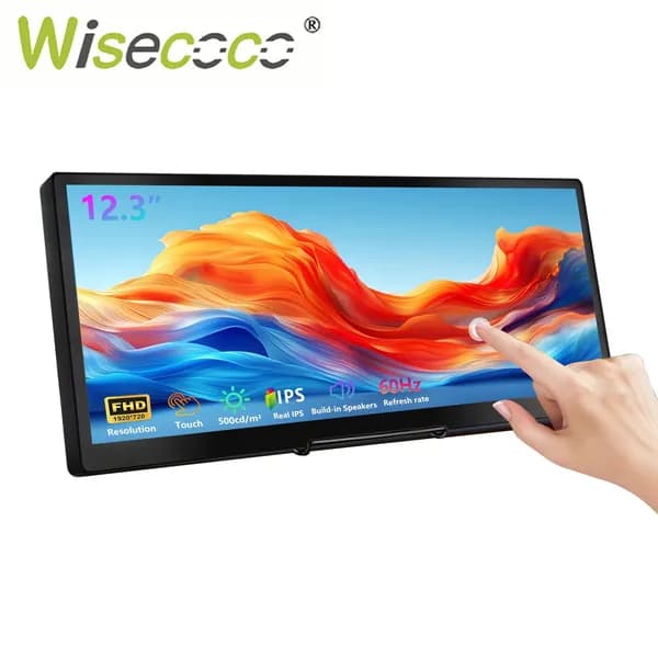 Wisecoco Пиксельный экран 12.3 " сенсорный монитор. IPS FHD 1920x720. тонкий портативный дисплей.  HDMI+Type-C ;встроенные динамики.мониторинг CPU GPU, темно-коричневый