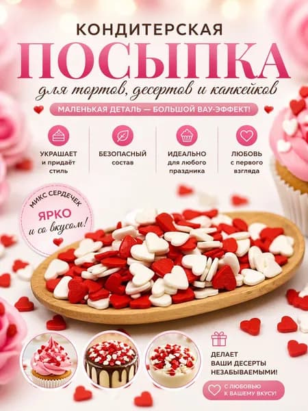 Посыпка кондитерская сердечки, 50 г