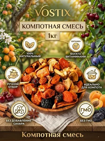 Компотная смесь из сухофруктов Натуральная Без сахара 1кг VOSTIX