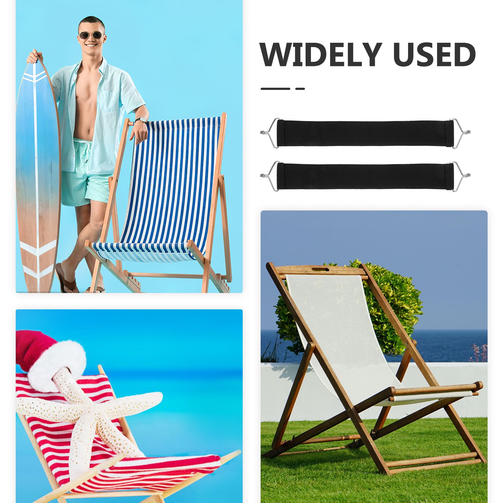 Нейлоновые черные усиленные ремни для ремонта раскладных кресел, набор из 3 штук, эластичные с крючками для замены