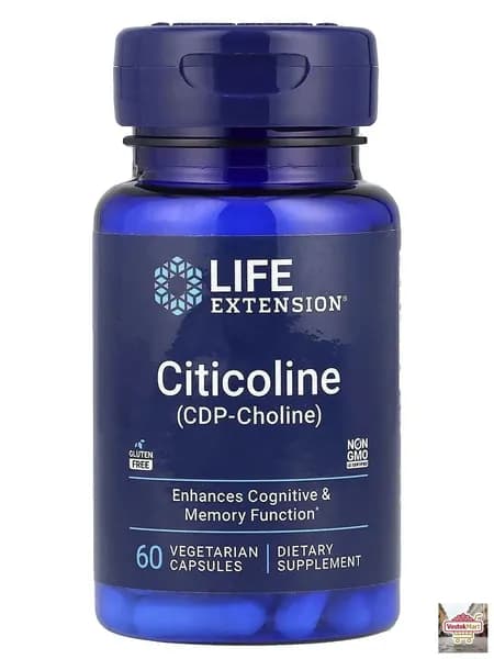 Life Extension, цитиколин (ЦДФ-холин), 60 вегетарианских капсул (250 мг в 1 капсуле)