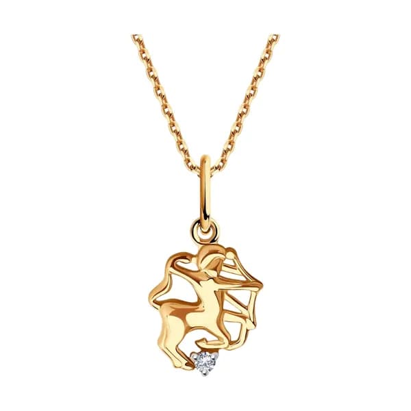 Золотая подвеска Знак зодиака Стрелец DIAMANT-ONLINE с фианитом 585 пробы