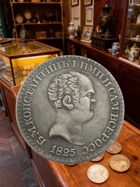 Это пробная монета Константина I, выпущенная Российской империей в 1825 году./ Подарки для мужчин, коллекционирующих монеты.