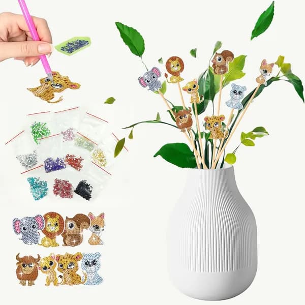 Алмазная мозаика, цветочная композиция, 8 деталей/8*8 см, декоративная ваза, ручная работа, подарок на День матери