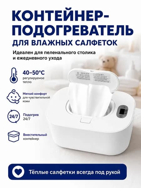 Подогреватель влажных салфеток для новорождённых, контейнер-диспенсер для детских салфеток с регулировкой температуры, белый