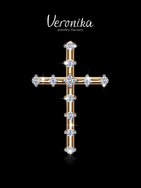 Крест серебро 925 пробы позолоченный с фианитами Veronika jewellry factory