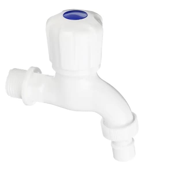 Кран водоразборный (2 шт), 1/2" (15 мм), полипропилен, со штуцером, белый