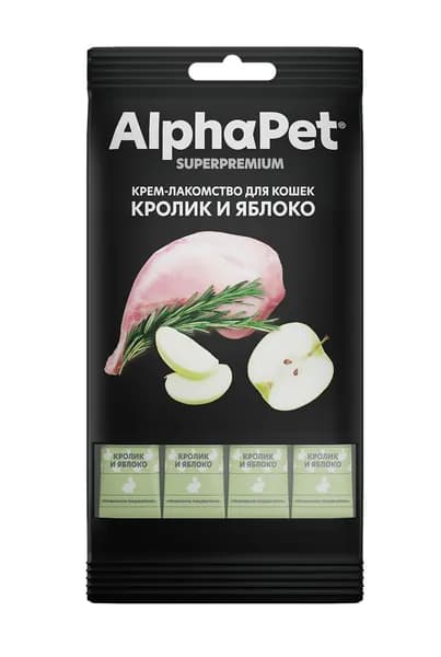 Крем-лакомство для кошек AlphaPet Superpremium с кроликом и яблоком 48 г