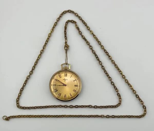 Карманные механические часы, Луч, позолота AU, 1980-х гг., СССР.