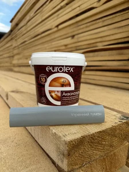 EUROTEX (ЕВРОТЕКС) Утренний туман (0,9 кг) АКВАЛАЗУРЬ (лак + пропитка) БЕЗ ЗАПАХА, защитно-декоративное покрытие для древесины, ПОЛУГЛЯНЦЕВЫЙ блеск, Рогнеда