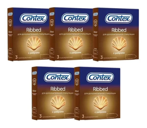 Презервативы Contex Ribbed 15 шт. (набор из 5 упаковок по 3 шт.)