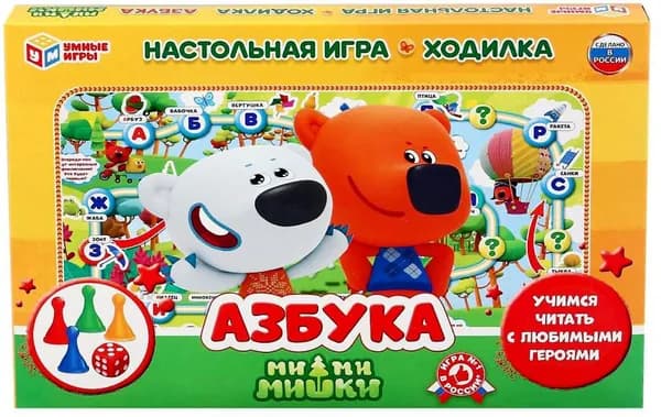 Детская настольная игра-бродилка "Ми-ми-мишки. Азбука", для изучения букв русского алфавита, игра-ходилка для компании, развивающее путешествие с полем, фишками и кубиком