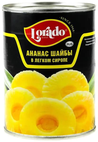 Ананас Lorado шайбы в легком сиропе, 565г
