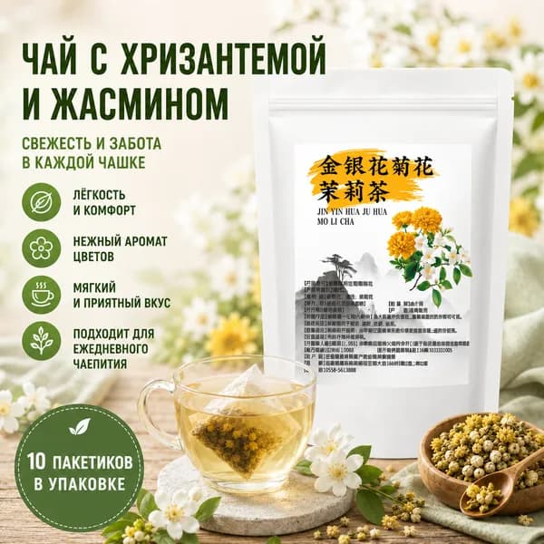 чай с жимолостью, хризантемой и жасмином, Китайский чай, 1 упаковке 10 пакетиков