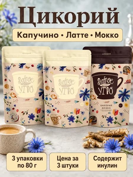 Цикорий натуральный растворимый Мокко, Латте, Капучино 80г 3шт