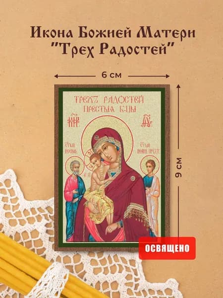 Икона Божией Матери "Трех Радостей" освященная на МДФ 6х9 Духовный Наставник