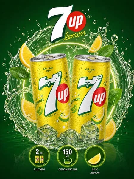 Газированный напиток 7UP Лимон, 2 шт по 150 мл, Ирак