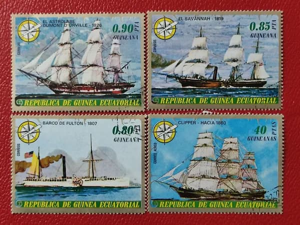 Марки Экваториальная Гвинея 1974. Парусники.См фото. Гашение