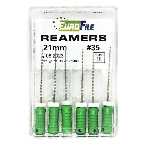 Reamers - стальные ручные дрильборы (каналорасширители), 21 мм, № 35, 6 шт/упак Eurofile