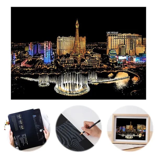 Скрап-картина Vegas Lights для взрослых, 40,5 28,5 см, чёрная основа с радужным эффектом