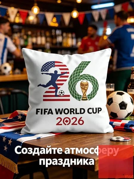 Декоративная наволочка / футбол 2026 / чехол на подушку / подарок болельщику