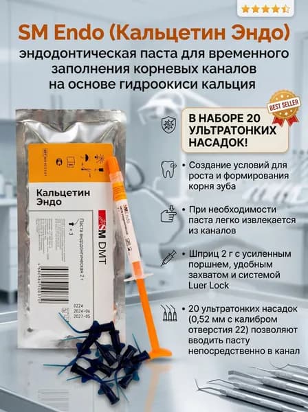 Кальцетин Эндо паста эндодонтическая для лечения периодонтитов, апексогенеза (шприц 2г. + 20 канюль), российский Metapex