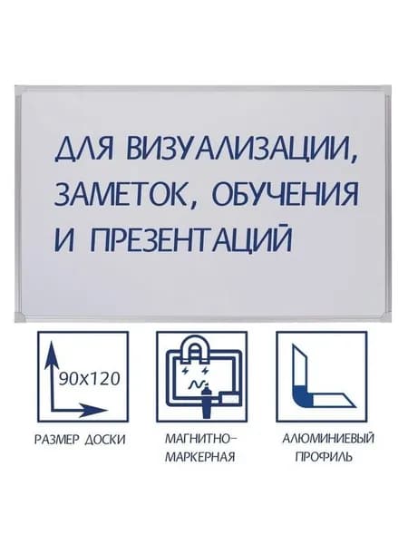 Доска магнитно-маркерная 90х120 см, в алюминиевой рамке