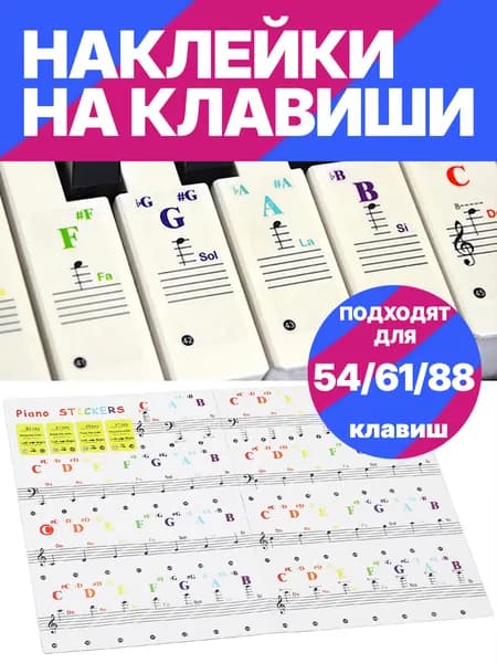 Наклейки для пианино, самоклеющиеся, прозрачные с цветными названиями нот