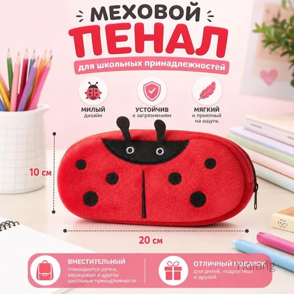Пенал меховой для школьных принадлежностей