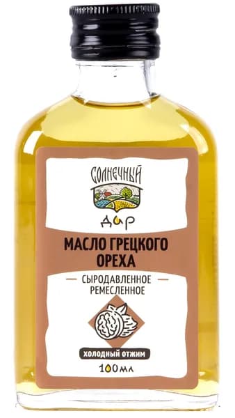 Грецкого ореха масло, 100% натуральное, Первый холодный отжим, Сыродавленное, Нерафинированное, "Солнечный дар", 100 мл.
