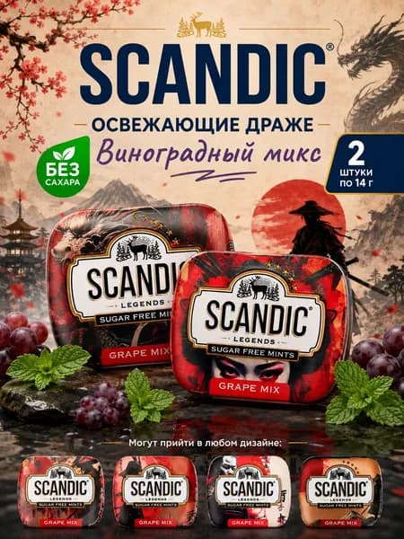 SCANDIC, Конфеты Виноградный Микс без сахара, 2 шт х 14 г, Grape Mix