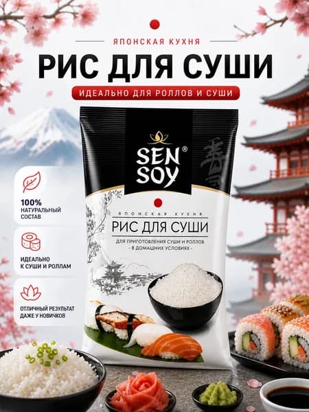 Рис для суши Sen Soy 250 г японский рис Фушигон для роллов, онигири, поке и азиатской кухни