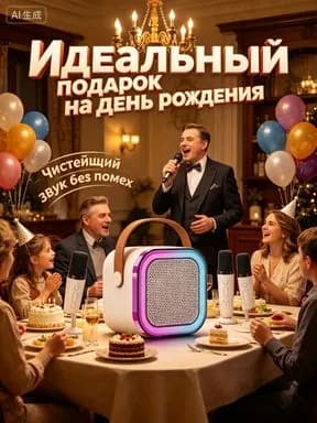 Компакт блютуз караоке с двумя микрофонами, удобная ручка для переноски, мини акустика для барбекю и уличных пикников на природе