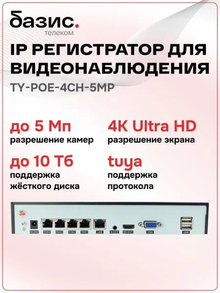 Видеорегистратор PoE NVR 4 канала
