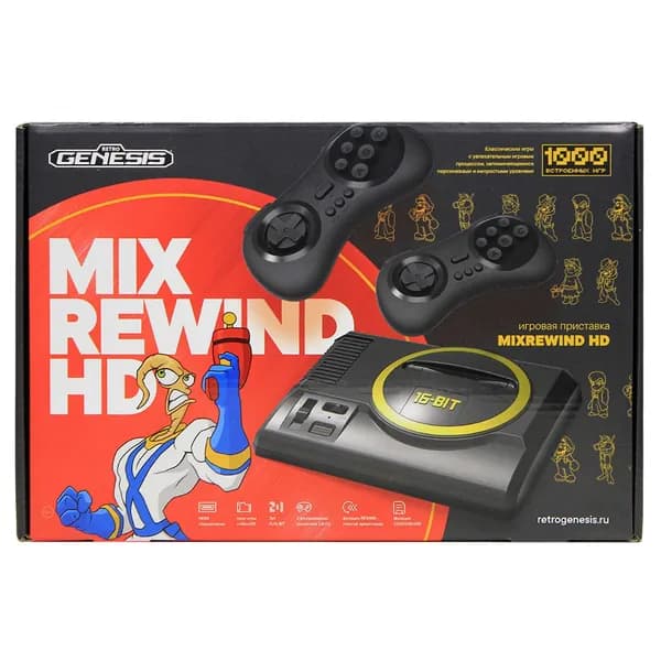 Игровая консоль Retro Genesis MixRewind HD (1000 игр, 2 беспроводных джойстика, HDMI, 8+16Bit, Rewind, сохранения, модель: RGP-515)