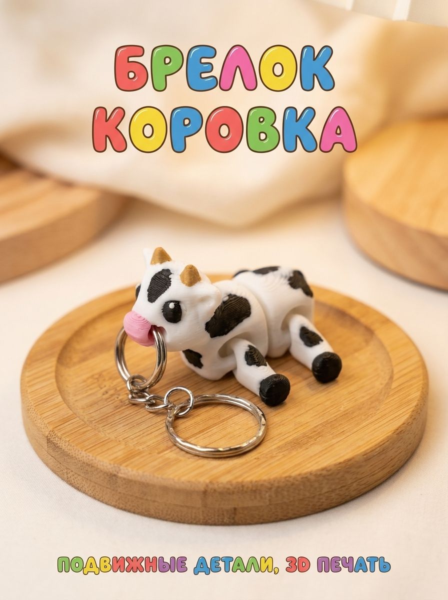 Брелок на ключи и рюкзак Коровка, антистресс, 3Д печать