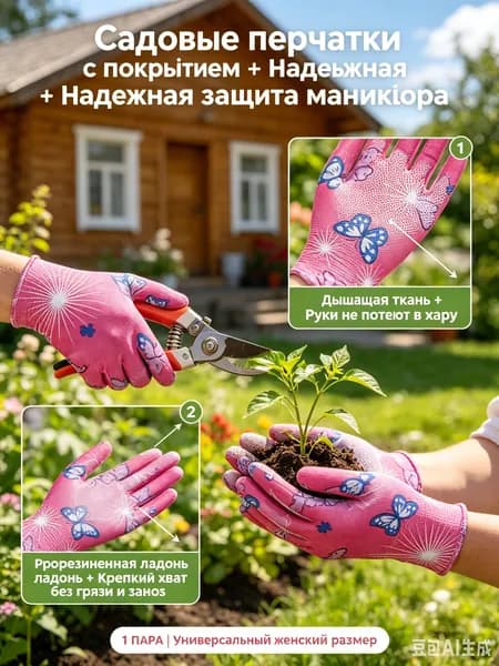 Перчатки садовые женские, нейлоновые рабочие перчатки с цветочным принтом, универсальная защита рук для дачи сада и огорода, 1 пара.