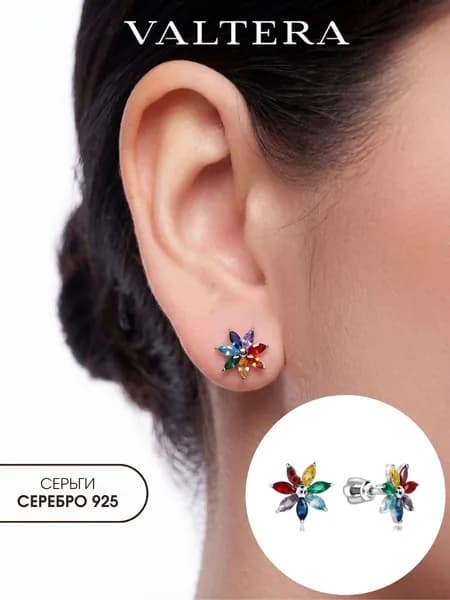 Серьги серебро 925 гвоздики пусеты семицветик
