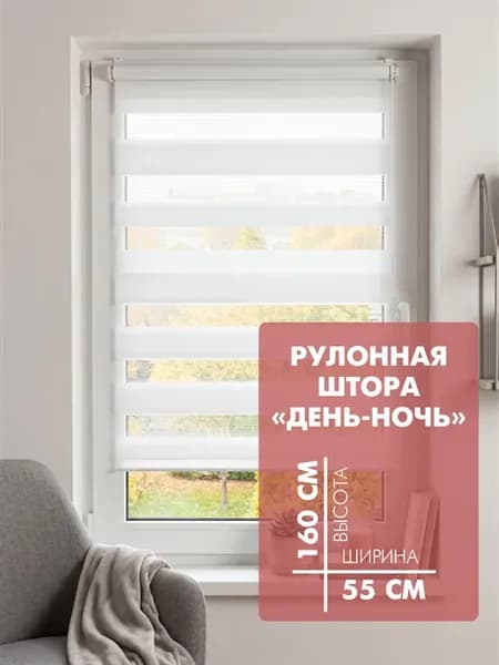 Рулонная штора день-ночь МЕЛОДИ 55Х160, белый