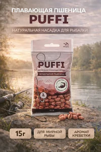 Воздушная пшеница PUFFI (ПАФФИ), Креветка, 15 г - плавающая насадка для рыбалки, для карпа и карася, донная ловля