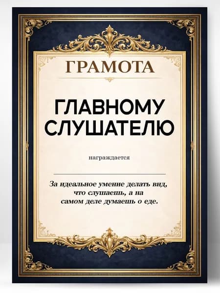 Грамота диплом в подарок - Главному слушателю