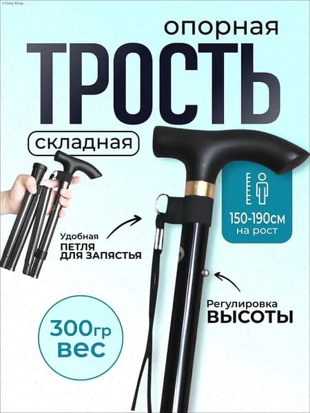 Качественная анатомическая опора для передвижения, чёрная, лёгкая и устойчивая, компактно складывающаяся, применяемая в реабилитации.
