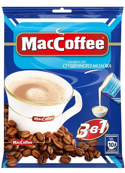 Напиток кофейный растворимый MACCOFFEE 3в1 со вкусом сгущенного молока, 200г