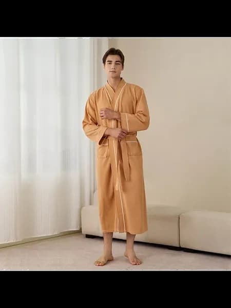 Вафельный халат длинный желтый